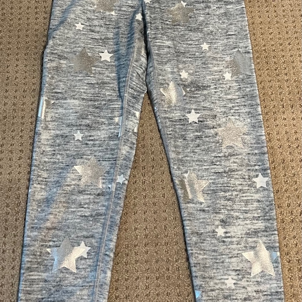 Terez Heathered Balayage Stars Foil-Printed Women's Leggings Gray Silver Small